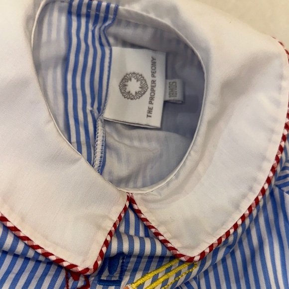 EUC The Proper Peony blue stripe school theme bubble romper 18mo - Picture 4 of 4